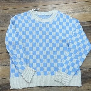 Super cute check print baby blue and cream sweater